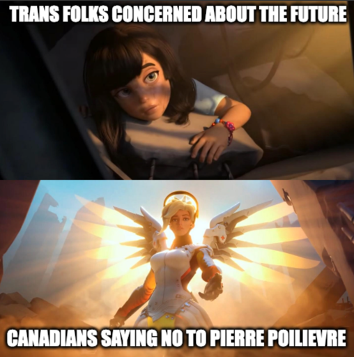 Overwatch Mercy "Trans folks concerned about the future" Saves Little Girl From Rubble "Canadians saying no to Pierre Poilievre"